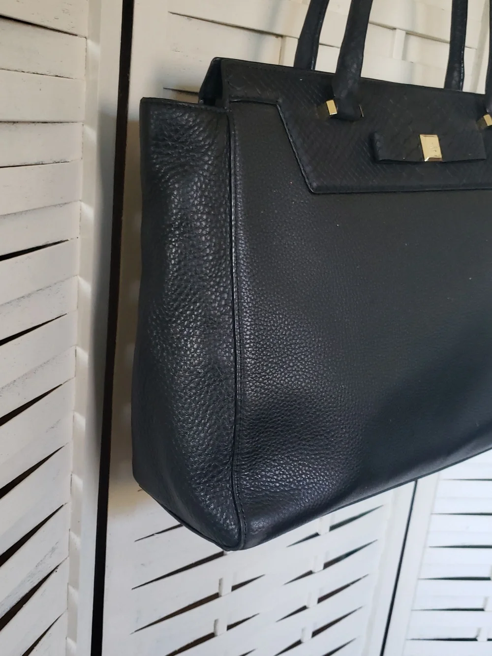 Kate Spade Black Structured Leather Tote Bag with Gold Hardware - Picture 3 of 8